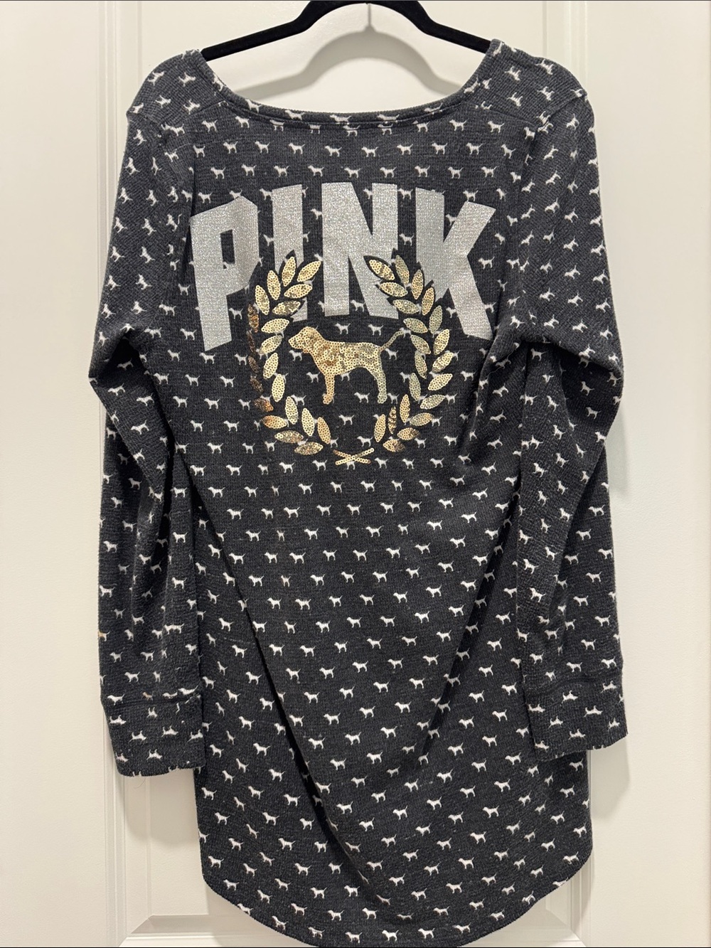PINK Black & White Dog-Print Henley Sleep Top